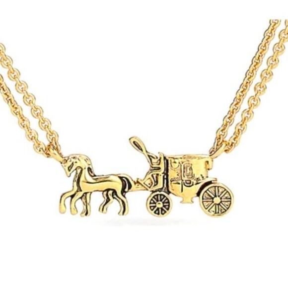 Coach Horse And Carriage Double Chain Gold Necklace NWT - Picture 3 of 6